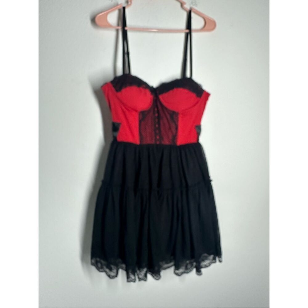 Zoa Women’s Goth Dress Red Black Mesh Lace Trim Size M